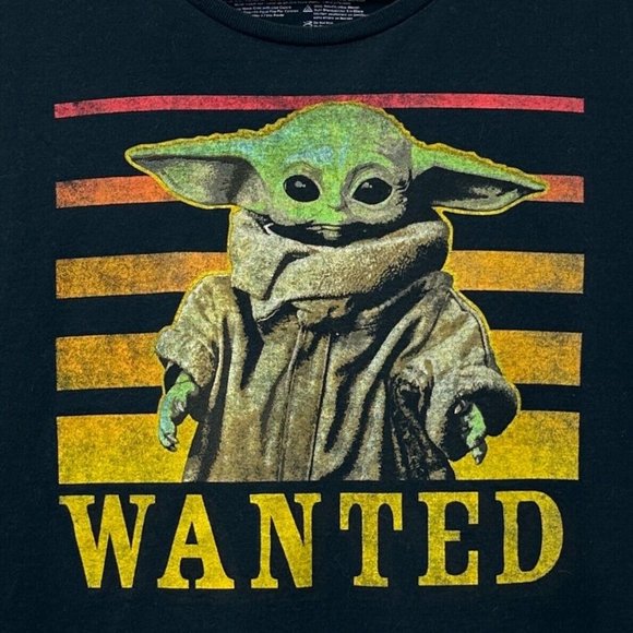 Star Wars Mandalorian Grogu Baby Yoda Wanted Tee Unisex XL Black Mad Engine - Picture 2 of 5